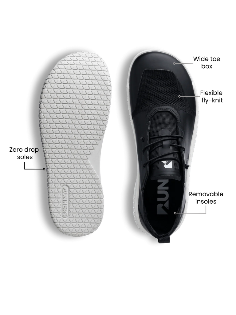Black minimalist barefoot trainer shoe – wide toe box