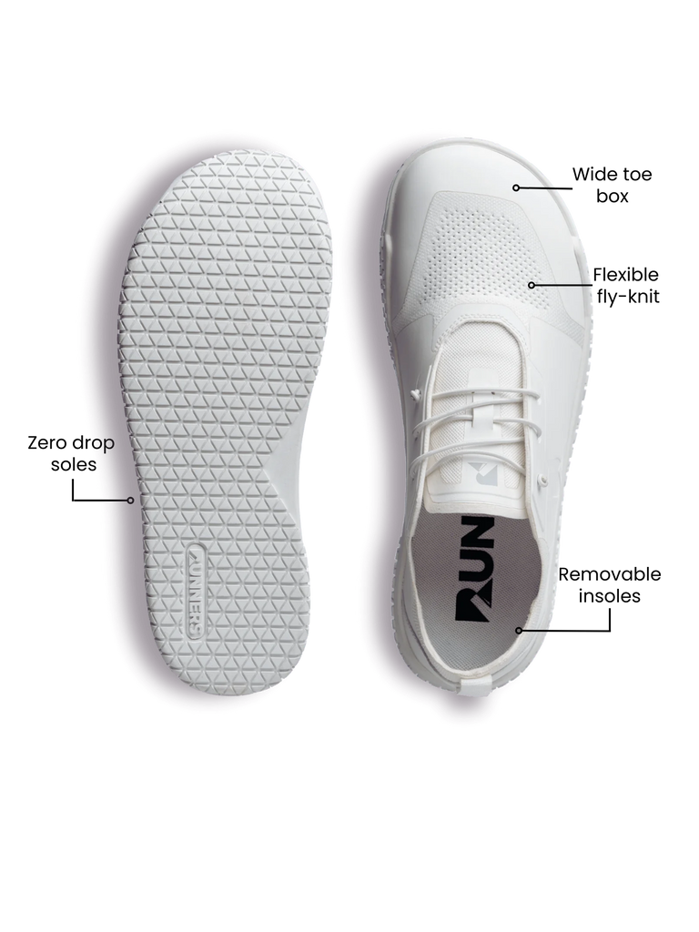 White minimalist barefoot trainer shoe – wide toe box