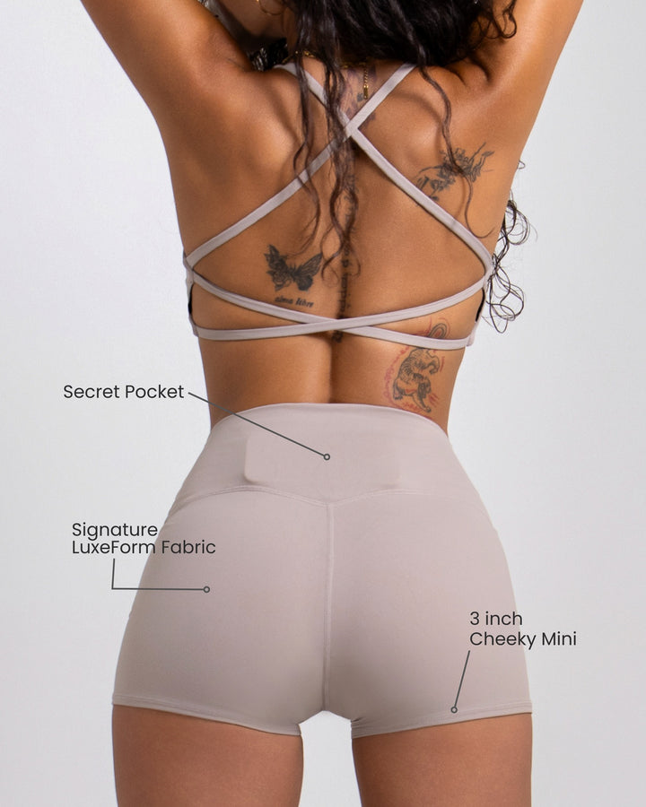 LuxeForm fabric detail on the Women's Mini Sculpting Shorts 3 Inch - Mocha Taupe