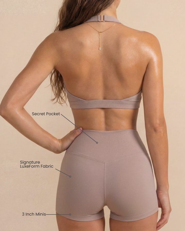 LuxeForm fabric detail on the Women's Mini Sculpting Shorts 3 Inch - Taupe