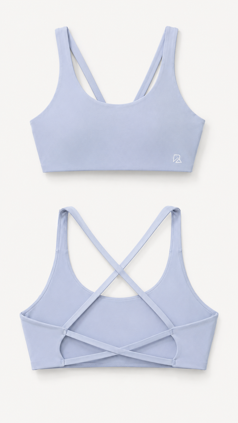 Women's Strappy Open-Back Sports Bra - Cloud Blue | Scoop Neckline Medium Support