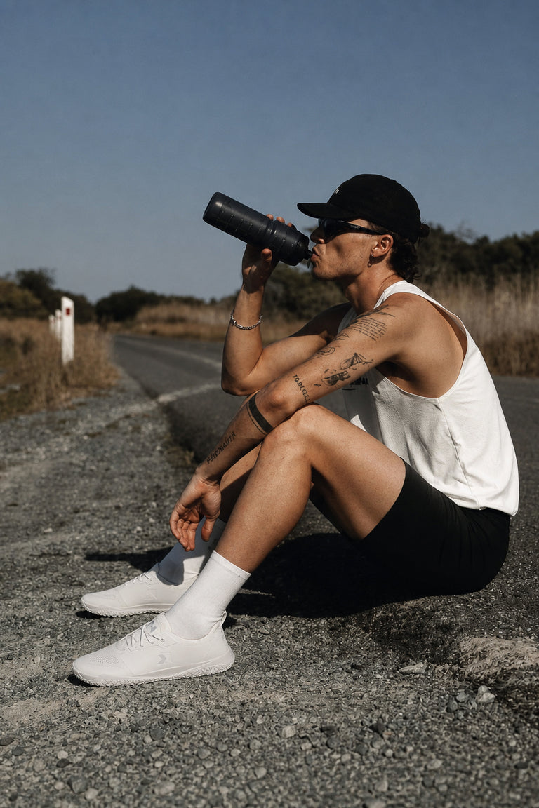 mens Sale – Legend Hybrid Barefoot Trainer in White – Back View | Runners Athletics