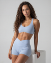 Women's Strappy Open-Back Sports Bra - Cloud Blue | Scoop Neckline Medium Support