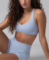 Women's Strappy Open-Back Sports Bra - Cloud Blue | Scoop Neckline Medium Support
