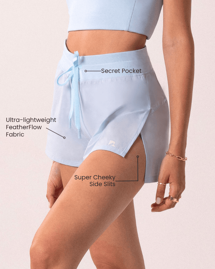 FlyAway fabric detail on the Cheeky Baby Blue Flyaway Shorts