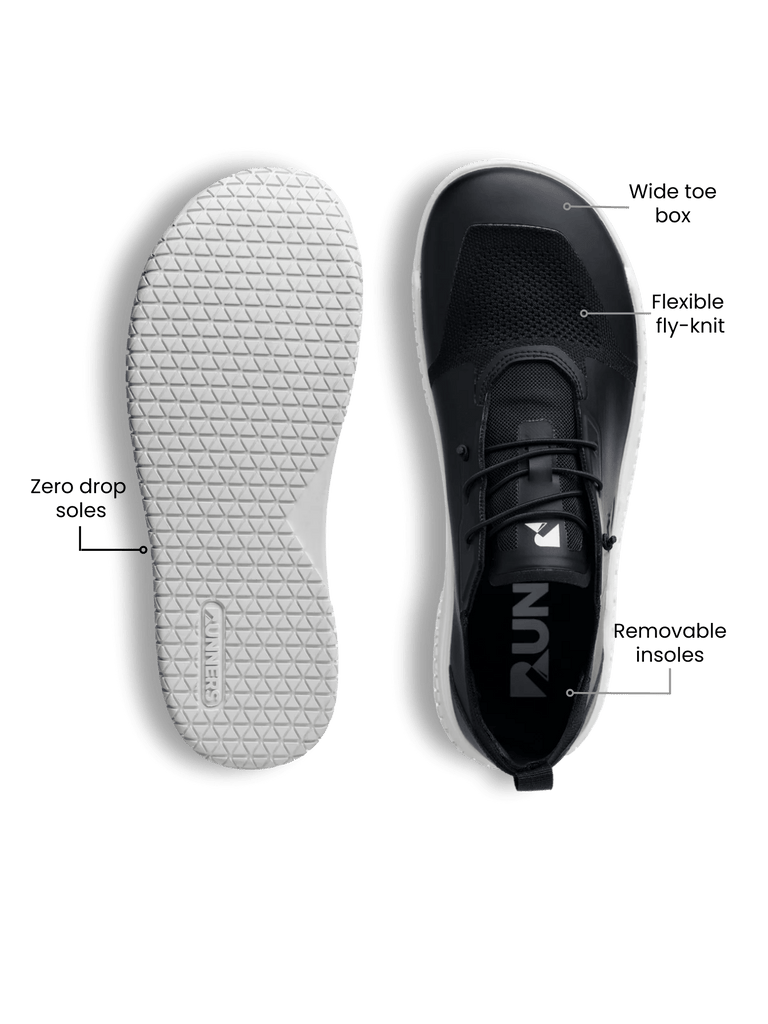 Legend Hybrid Barefoot Trainer Black - zero-drop minimalist running shoe with wide toe box