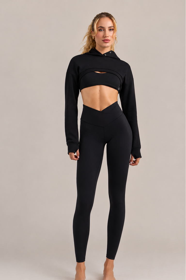 Women's Sculpting High-Rise Leggings - Black | Criss-Cross Waistband with Pocket