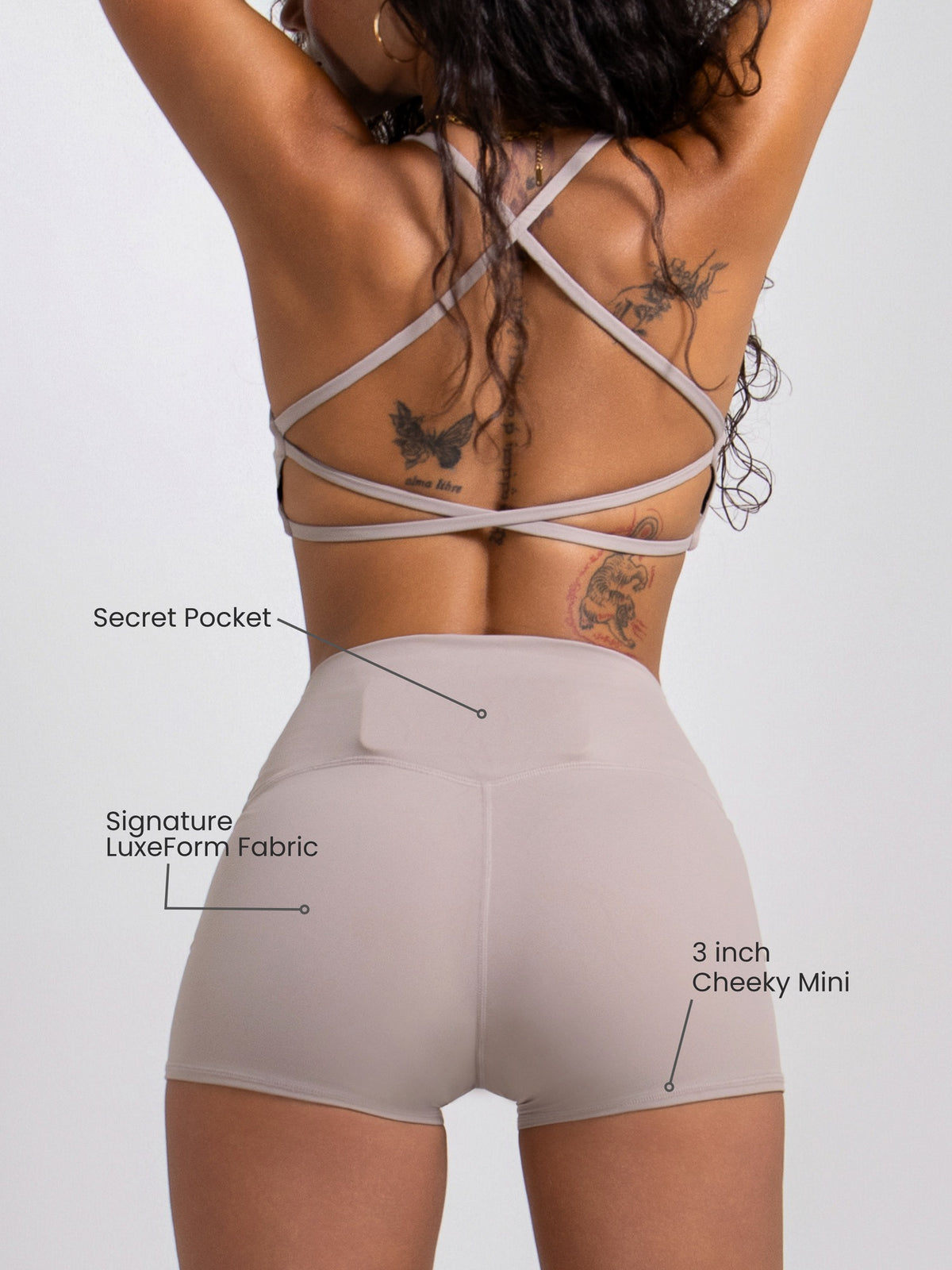 LuxeForm Mini Sculpting Shorts 3 inch in Mocha Taupe, Runner's Athletics