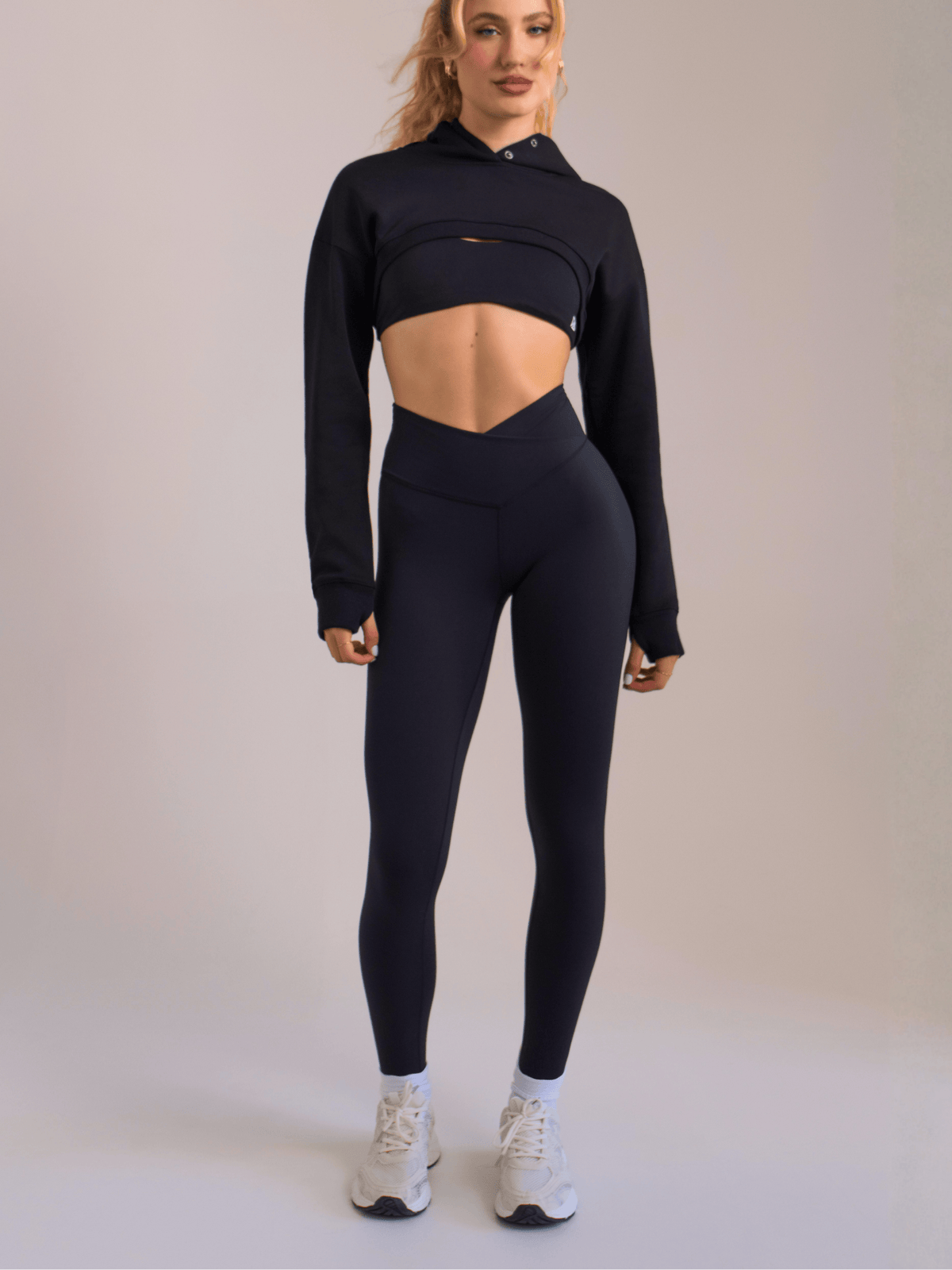 The NAKED Leggings in dark blue with crop hoodie - premium athletic wear