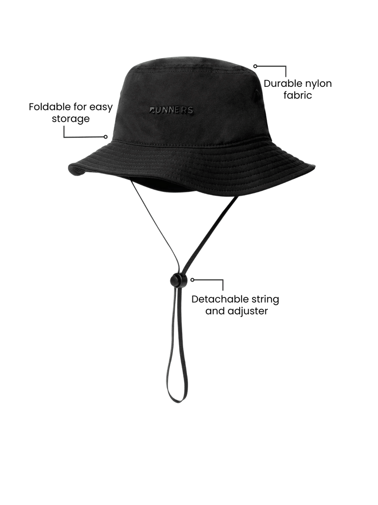 Black bucket hat with UPF 50+ sun protection front view