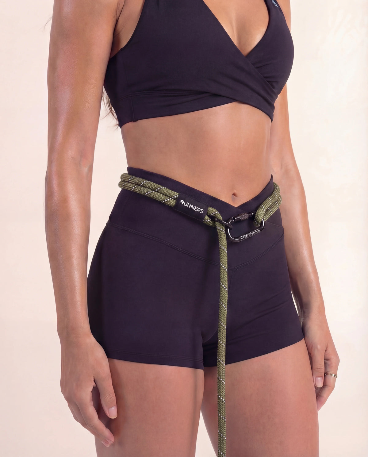 Close-up of Runner's Athletics hands-free dog leash waist belt with adjustable strap