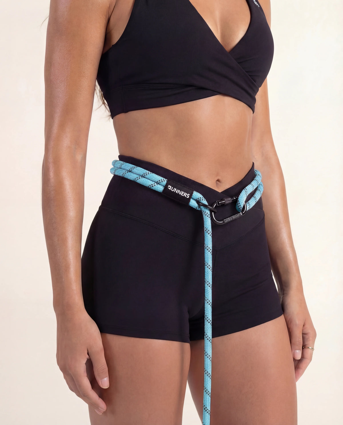 Close-up of Runner's Athletics hands-free dog leash waist belt with adjustable strap