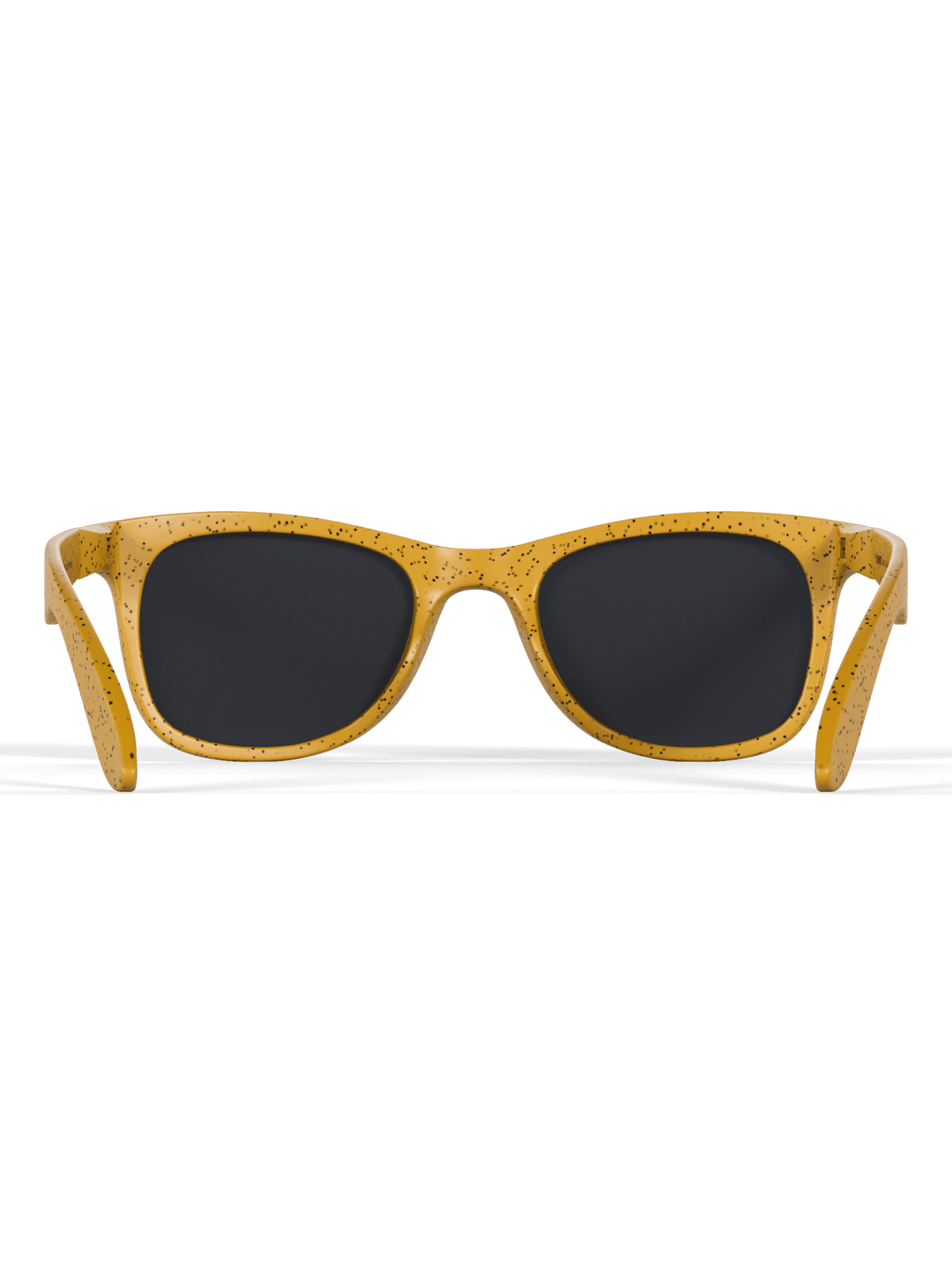 Yellow sunglasses with dark lenses.