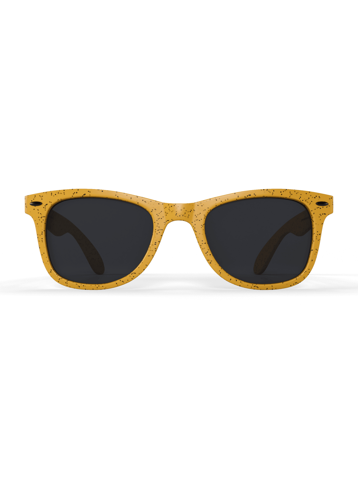 Yellow-framed sunglasses with dark lenses.