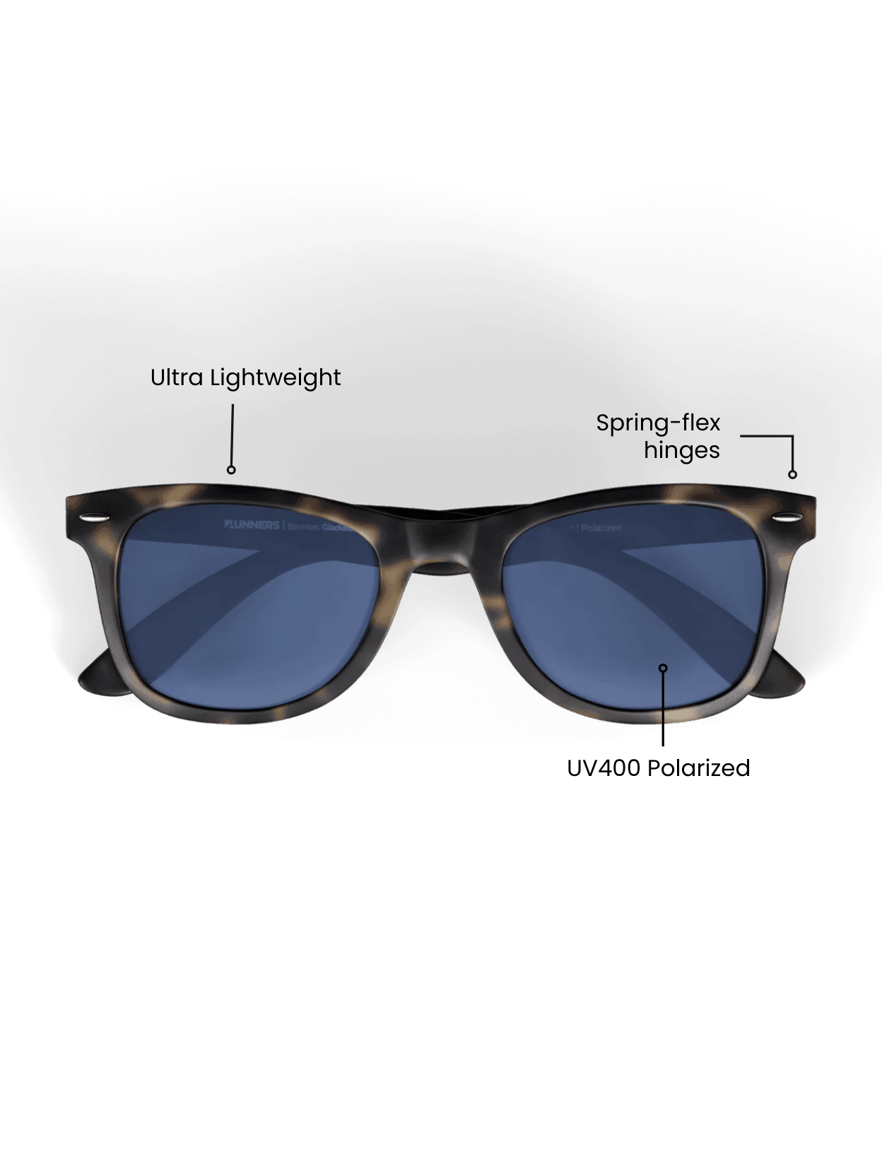 Sunglasses with blue lenses and tortoiseshell frame on a transparent background