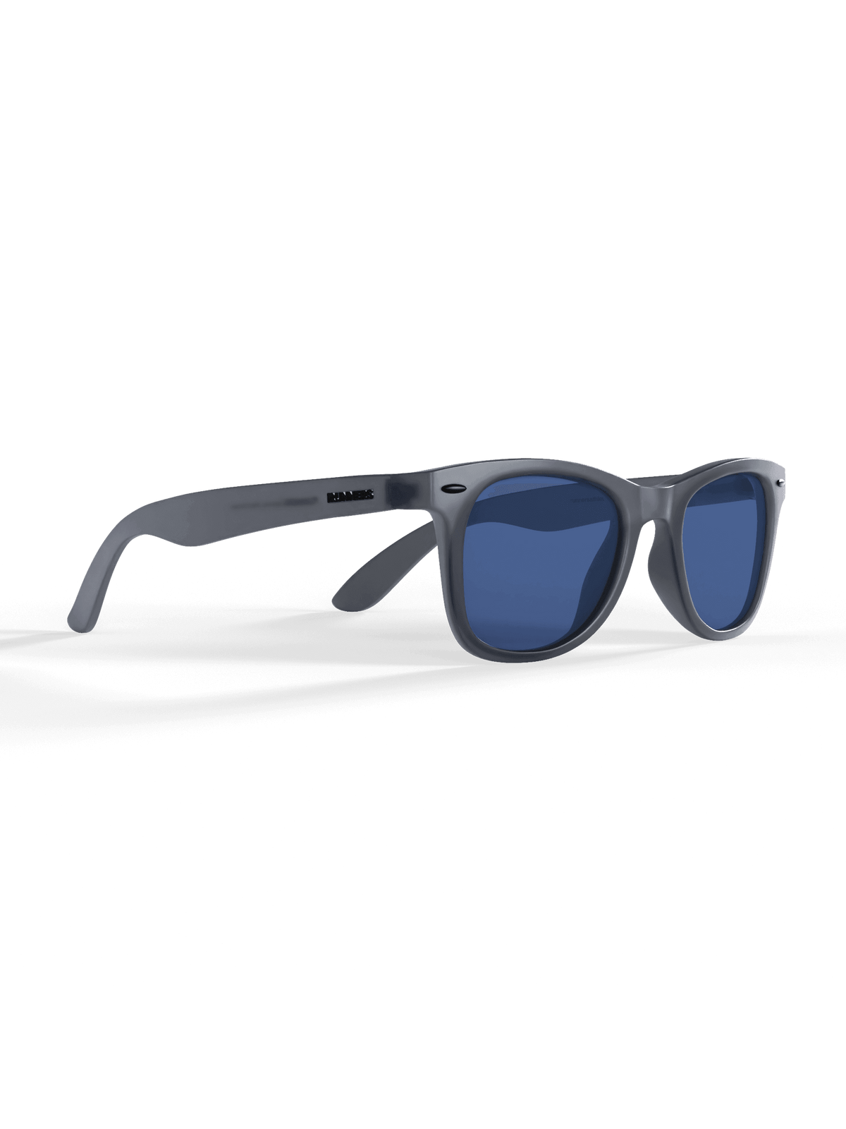 Runner's Athletics gray-framed blue-lens running sunglasses on white background