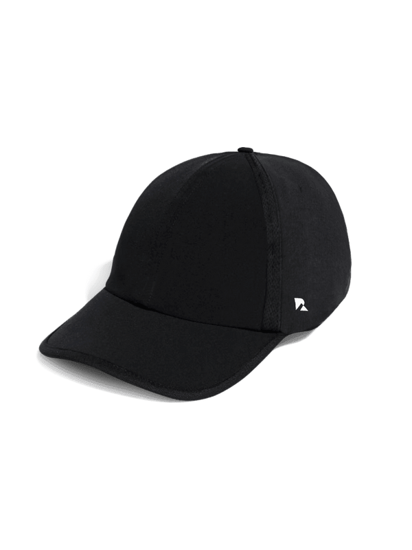 Runner's Athletics black ultra-lite performance hat with white logo