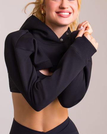Women's Cropped Hoodie - Black | LoverFleece Silky Soft with Thumbholes