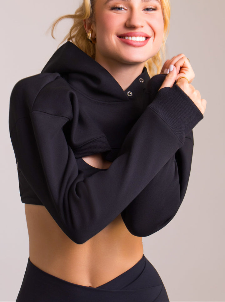 LoverFleece fabric on the Women's Cropped Hoodie - Black