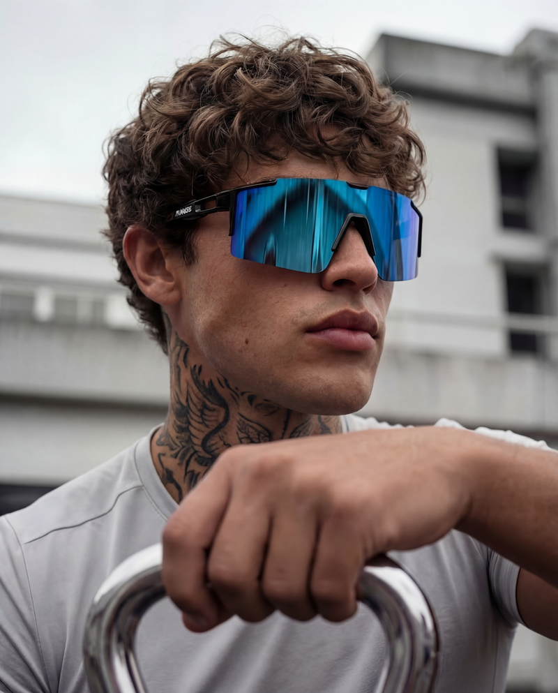 Ice blue X365 polarized running sunglasses front view