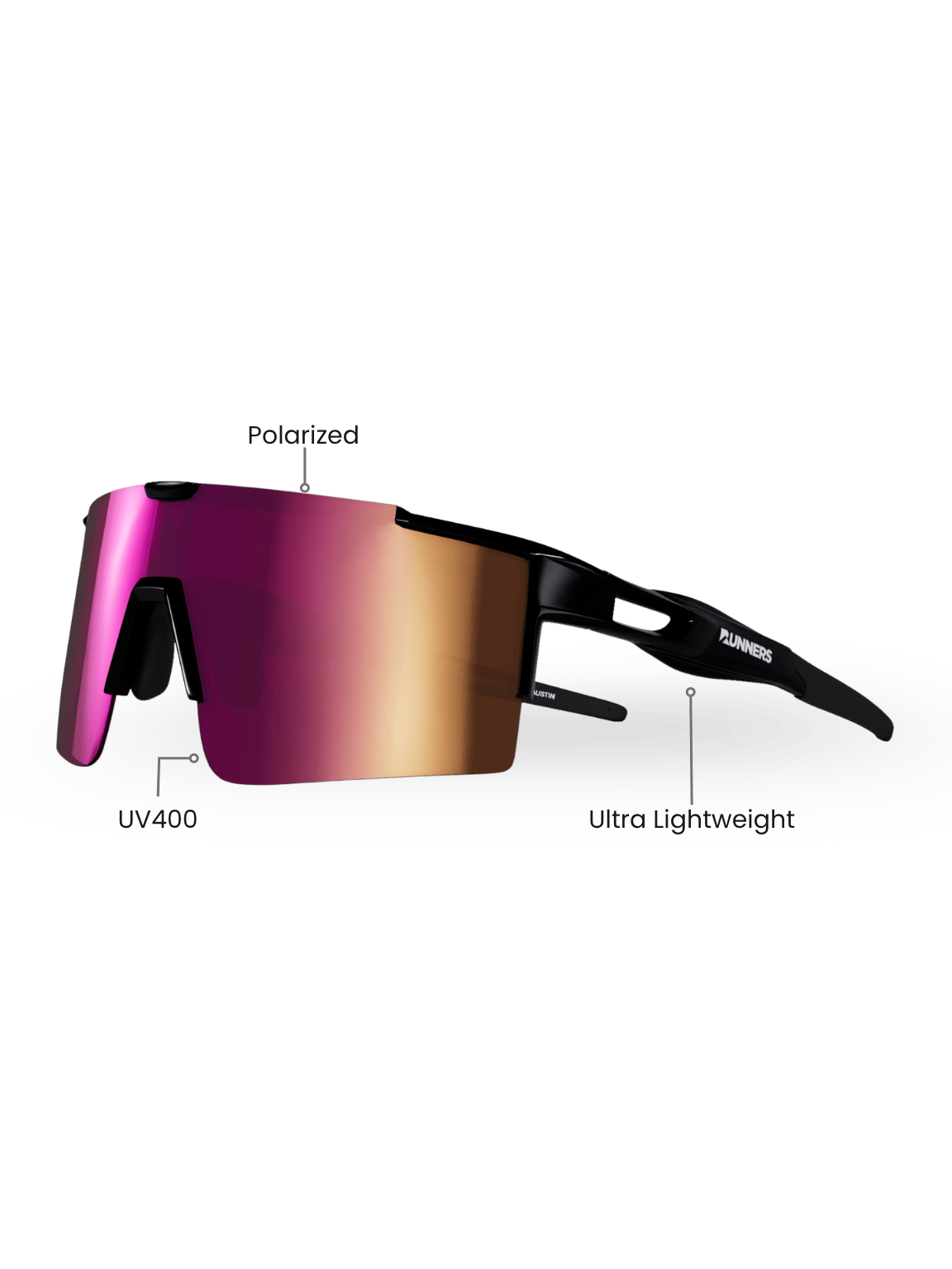 Runner's Athletics cherry pink x365 sports sunglasses labeled polarized/UV400/ultra lightweight